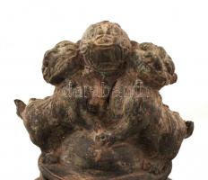 Antik füstülő, Foo kutyás tetővel és sárkány fülekkel, fém több helyen lukacsos, jelzés nélkül, m:27...