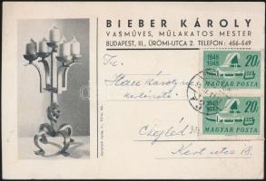 1948 Bieber Károly iparművész, vasműves mester saját kézzel írt reklámlapja