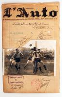 1935 Francia football mérközés eredeti fotója a résztvevő klub vezetők aláírásával és pecsétjével / France football match, with signatures of the participating club leaders.