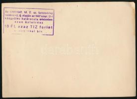 Belegrád 1945. "Belegrádi Keményítő- és Szeszgyár Népszövetkezet" 100P üzletrész-jegy, fel...