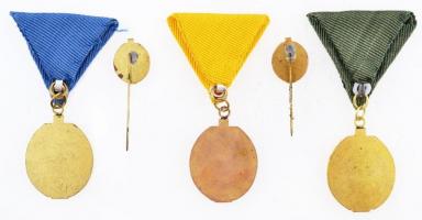 ~1970-1980. "30.+40.+50. Véradásért" 3db festett, aranyozott fém jelvény, mind mellszalago...