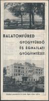 1938 Balatonfüred idegenforgalmi kiadvány a szállodák részletes szobaáraival, hajtogatva, 21x52cm