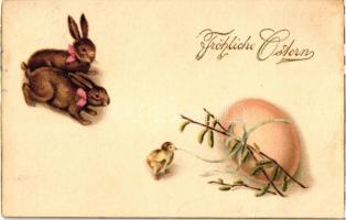 Easter, rabbits, egg, chicken, Amag No. 1123. litho (cut)
