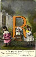 'R' letter, children, P.F.B. Serie 3957.  (EK)