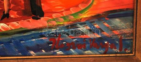 Ilosvai jelzéssel: Utcai séta. Olaj, farost, keretben, 50×40 cm