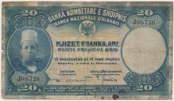 Albánia 1926. 20Fr T:III-,IV Albania 1926. 20 Franka Ari C:VG,G