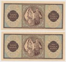 Független Horvát Állam 1943. 5000K (2x) sorszámkövető T:I,I-
Independent State of Croatia 1943. 500...