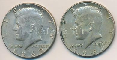 Amerikai Egyesült Államok 1969D 1/2$ Ag "Kennedy" (2x) T:2 patina USA 1969D 1/2 Dollar Ag "Kennedy" (2x) C:XF patina