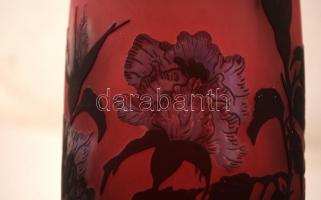 Tip Gallé üvegváza virágmintával, savmaratott, kétrétegű, m:37cm