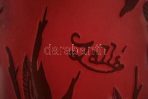 Tip Gallé üvegváza virágmintával, savmaratott, kétrétegű, m:37cm