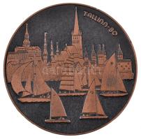 Észtország 1980. "Tallinn - XXII. nyári olimpiai játékok" kétoldalas fém érem tokban (79mm) T:2 kis ph. Estonia 1980. "Tallinn - Games of the XXII Olympiad" two-sided metal medallion in case (79mm) C:XF small edge error