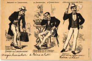 Lipová-lázne, Lindewiese; humorous advertisment postcard, before and after
