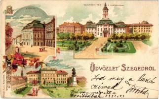 Szeged, Színház, Széchenyi tér a városházával; kiadja Edrenyi Imre No. 1050., Art Nouveau, floral, litho (EK)