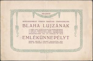 1926 Rimaszombat városának Blaha Lujza emlékünnepélyére szóló meghívó 25x16 cm