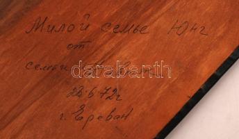 A fiatalság lángja, rézlemez falikép, fa alapon, jelzés nélkül, hátoldalán orosz nyelvű ajándékozó s...