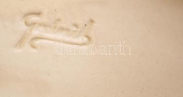 Gránit porcelán elefánt, kézzel festett, hibátlan, jelzett, 15x14 cm