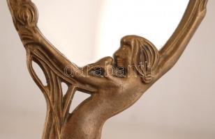 Szecessziós motívumos réz tükör, jó állapotban, 25×11 cm