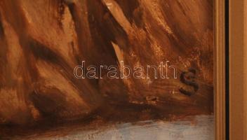 Gergely Sándor (?-): Pihenőben. Olaj, farost, jelzett, keretben, 50×40 cm