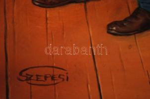 Szepesi Andor (1954-): Ébresztő. Olaj, farost, jelzett, keretben, 50×40 cm