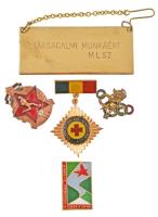 5db klf szocialista jelvény, közte "100km a Vörös Hadsereg nyomán" zománcozott fém jelvény + "MHK (Munkára harcra kész) I." zománcozott fém jelvény T:2