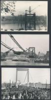 cca 1962-1964 Budapest, az Erzsébet híd építése, avatása, 5 db vintage fotó, 9x14 cm