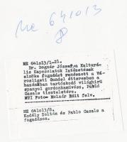 1964 Kodály Zoltán és Pablo Casals spanyol gordonkaművész a Gundel étteremben rendezett fogadáson, f...