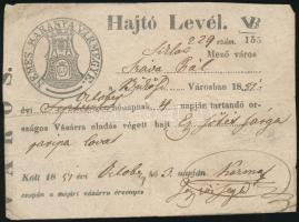 1834 Siklós mezőváros által kiadott vásári hajtó-levél, jegyzői aláírással.