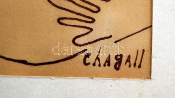 Chagall jelzéssel: Férfi portré, tus, papír, paszpartuban, üvegezett fa keretben, 22,5×14 cm