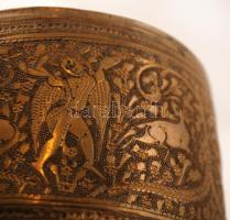 Indiai motívumos, díszes réz kaspó, d: 12,5 cm