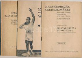 1953-58 Nemzetek közötti atlétikai viadalok műsörfüzetei, nagyrészt ceruzával kitöltve. Érdekes fotókkal, adatokkal, leírásokkal.