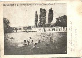 Pilisvörösvár, strandfürdő - 2 db régi képeslap, vegyes minőség