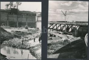 1972 Kisköre, Épül a Tisza II. vízlépcső, 2 db vintage fotó, 16,5x11,5 cm