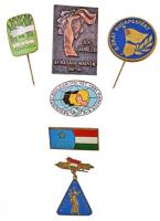 6db klf szocialista kitűző, jelvény, közte "Erdők védelmezője" zománcozott fém jelvény, 1961. "Nemzetközi Szolidaritási Hét 1961. március 6-12" zománcozott fém jelvény T:2