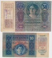 1914. 50K valószínűleg hamis felülbélyegzéssel + 1915. 10K piros "MAGYARORSZÁG" körbélyegz...