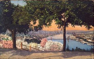 Kilátás a Gellérthegyről színes képeslap (1941)