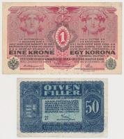 1916. 1K (2x) + 1917. 2K + 1920. 50f + 1923. 100K "Magyar Pénzjegynyomda Rt. Budapest" T:I...
