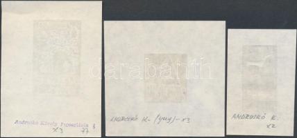 3 db ex libris, Andruskó Károly (1915-2008): Várak, épületek, linó és fametszet, papír, jelzett a dú...