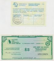 8db-os vegyes magyar és külföldi utazási csekk, díjnyugta, nemzetközi válaszdíjszelvény tétel, közte...