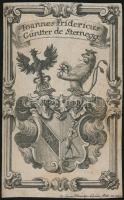 cca 1730 Adam Schmutzer (1680-1739): Johann Friedrich Günter von Sternegg bécsi könyvgyűjtő, a császári udvari patika (Hofapotheke) vezetőjének ex librise. Rézkarc, jelzett a dúcon / Etched bookplate of royal pharmacist Friedrich Günter von Sternegg 6x10 cm.