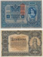 1913. 20K valószínűleg hamis "Magyarország" felülbélyegzéssel + 1915. 10K + 1903. 1000K (3...