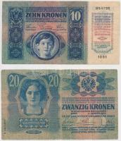 1913. 20K valószínűleg hamis "Magyarország" felülbélyegzéssel + 1915. 10K + 1903. 1000K (3...