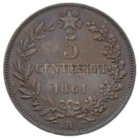 Olaszország 1861B 5c Cu "II. Viktor Emánuel" T:2- kis ü.
Italy 1861B 5 Centesimi Cu "...