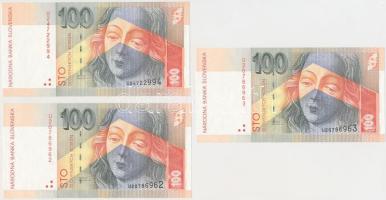 Szlovákia 2001. 100K (3x) közte 2db sorszámkövetőT:I,I- Slovakia 2001. 100 Korun (3x), 2pcs with sequential serials C:UNC,AU