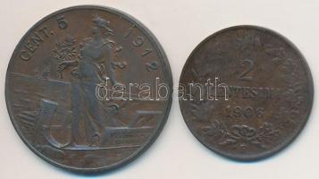 Olaszország 1906R 2c Cu + 1912R 5c Cu "III. Viktor Emánuel" T:2,2-
Italy 1906R 2 Centesim...