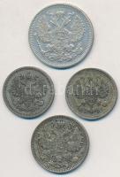 Orosz Birodalom 1910. 10k Ag + 20k Ag + 1914. 15k Ag + 1915. 10k Ag T:2
Russian Empire 1910. 10 Kop...