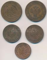 Orosz Birodalom 1908. 3k Cu + 1910. 2k Cu + 1914. 1k Cu + 2k Cu + 3k Cu T:2,2-
Russian Empire 1908....