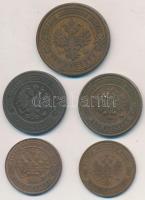 Orosz Birodalom 1901. 2k Cu + 1908. 1k Cu + 3k Cu + 1913. 1k Cu + 2k Cu T:2,2-
Russian Empire 1901....