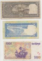 Brunei 1994. 1$ + India 1997-. 10R tűlyukak + Portugália 1998. 1000Esc T:III 
Brunei 1994. 1 Dollar...