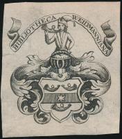 cca 1760 A Bibliotheca Weidmanniana, nagy múltú német könyvkiadó- és kereskedő vállalat címere, ex librise. Rézkarc / Etched bookplate of large scale German booktrader company 7 x 6 cm.