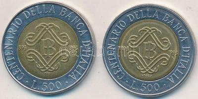Olaszország 1993. 500L bimetál (2x) "Centenárium" egyik pénz verethibával: hátoldali 1893-...
